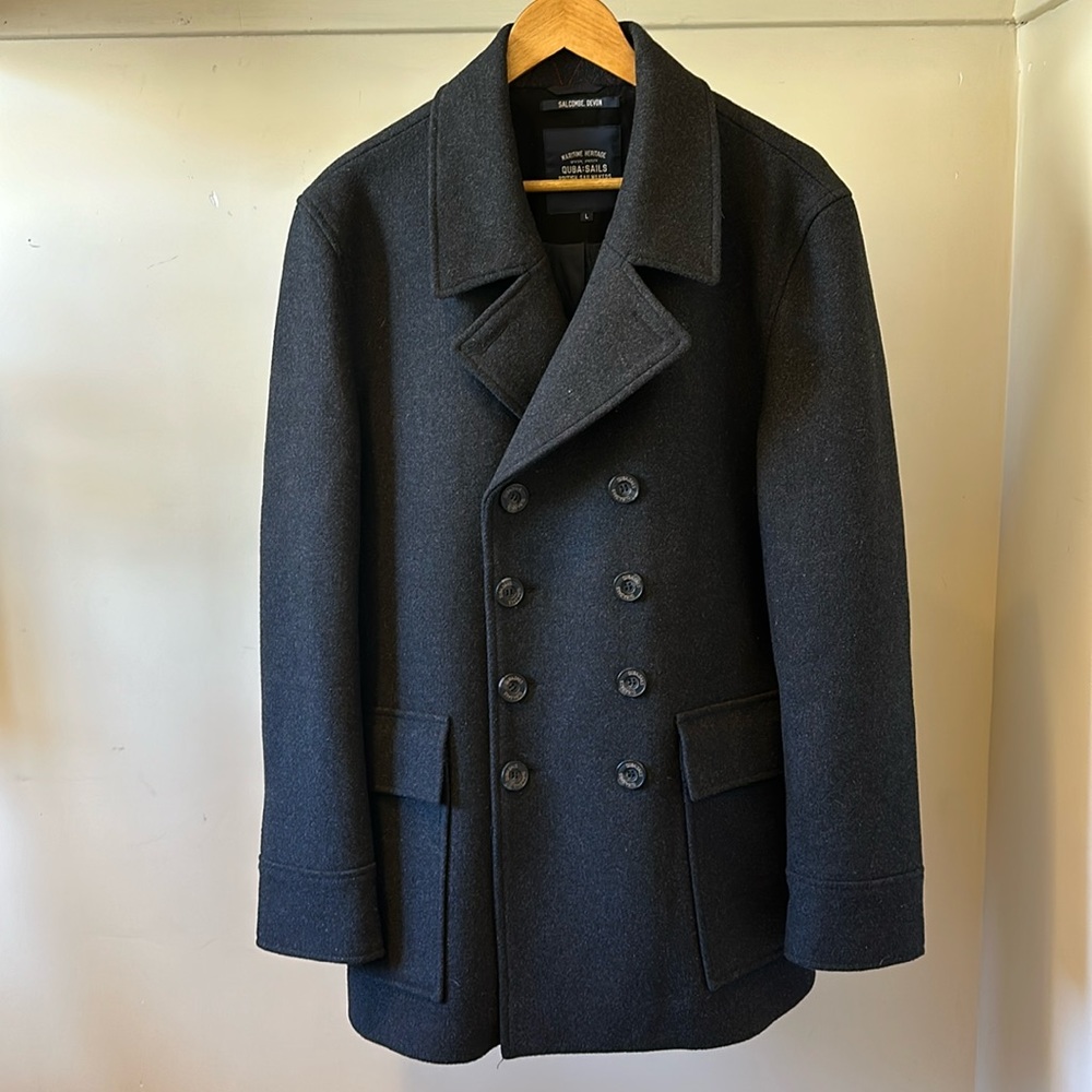 Quba & Co. British maritime heritage wool blend double breasted tailored peacoat